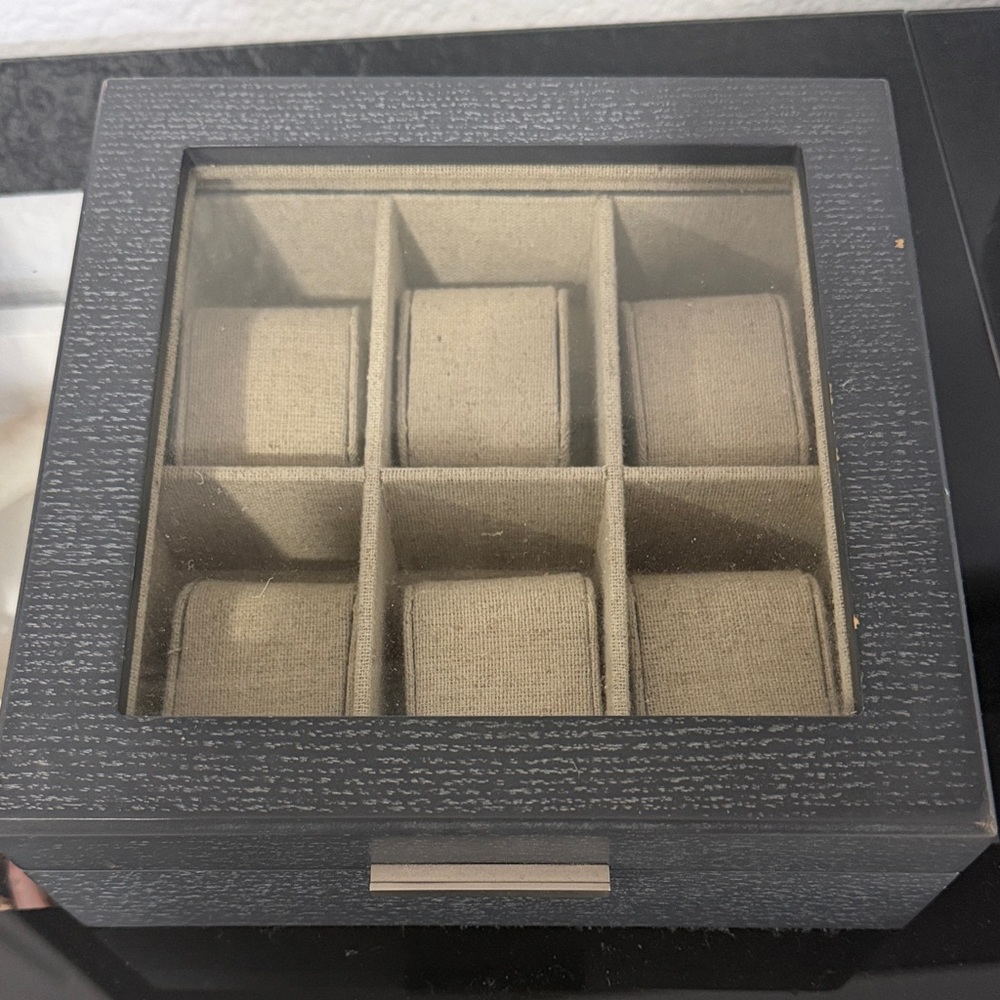 Crate & Barrel Elegant Black Watch Organizer Box